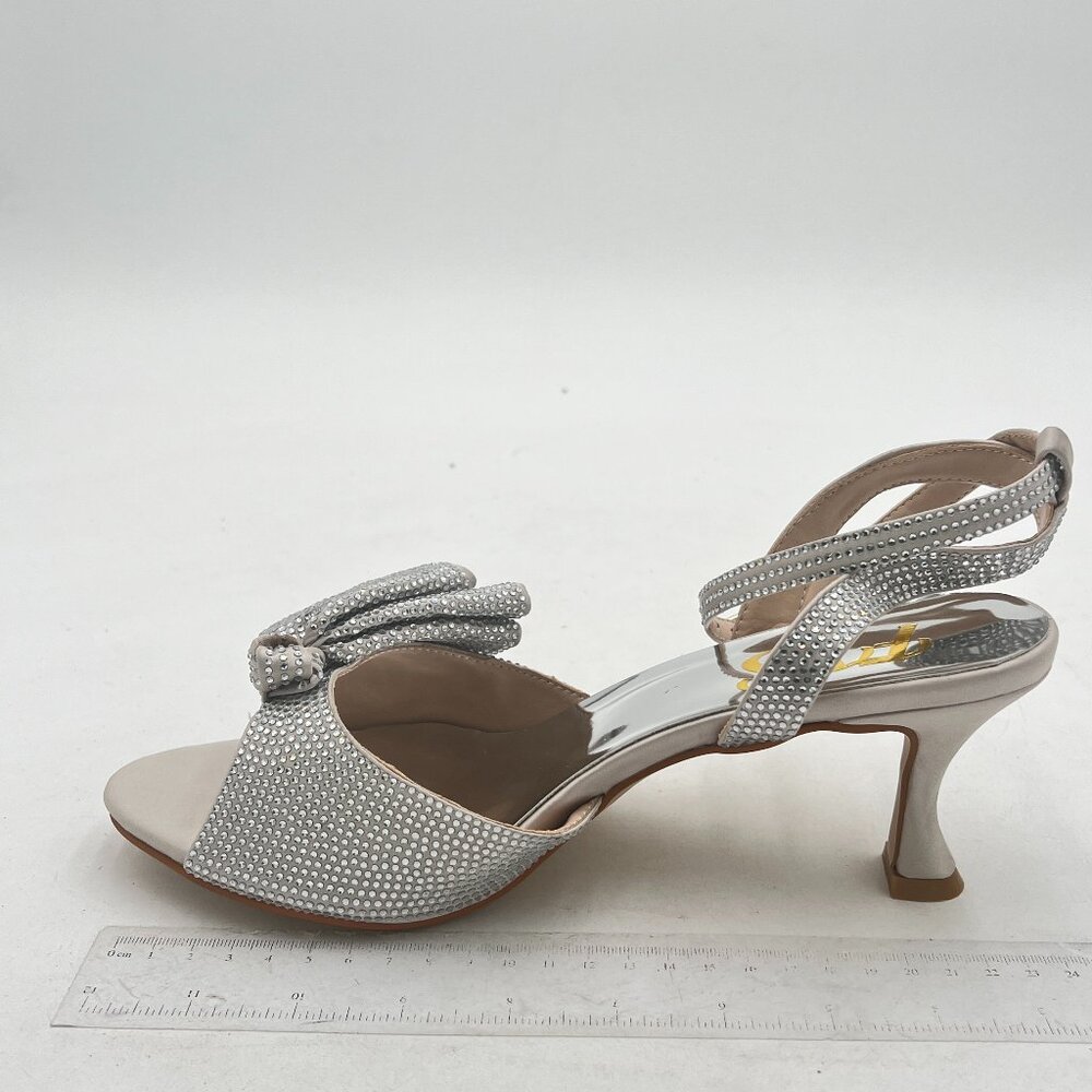 Fys Women Cute Rhinestones Bow Peep Toe Low Kitten Heel Ankle Strap Sandals Sati